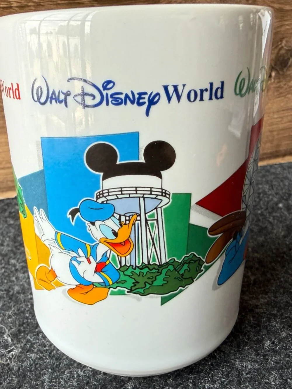 Disney Parks Mom Mug Four Parks One World Mickey Pluto 14oz Ceramic Cup Vintage